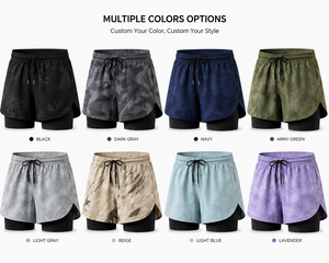 Pantalones Cortos Deportivos 2 en 1 para Hombre, de Secado Rápido, Transpirables, de Nailon y Spandex, con Forro de Compresión, Marca Privada OEM - Product Image 3