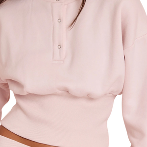 Ensemble 2 pièces pour femme, très tendance, rose, en molleton tricoté, haut court et pantalon long, coupe décontractée, couleur unie, toutes saisons - Product Image 3