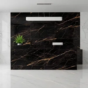 Large Format 600x1200 Super Black High Gloss Polished Porcelain <b>Tiles</b> Modern Luxury Hotel Lobby Floor Wall Interior Tills - Product Image 3