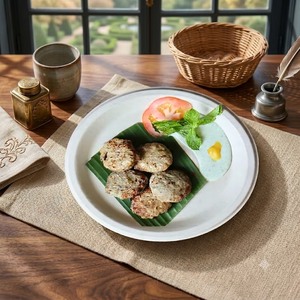 Assiette ronde en bagasse blanche naturelle de 9 pouces, assiette jetable en pulpe de canne à sucre, 100 % biodégradable et compostable, assiette de service alimentaire - Product Image 5