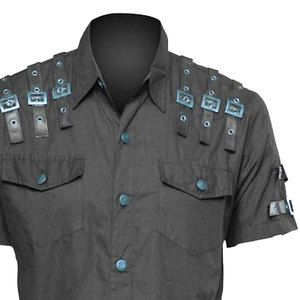 Gothic Punk <b>Men's</b> Black Cotton Shirt Half Sleeve with Metal Buckles and Eyelet Details Cosplay Party Wear 2026 - Product Image 3
