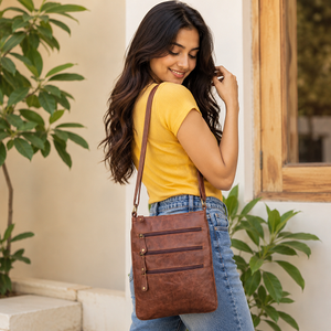 Bolso de mano de cuero genuino estilo occidental Unisex, bolsa con estilo, multiusos, con cabestrillo para múltiples usos - Product Image 1