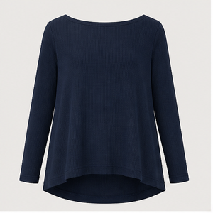 Womens Dark Blue Boat Neck Long Sleeve Relaxed <b>Tunic</b> Fit T Shirt WTS-0119 - Product Image 1