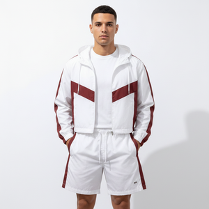 Unisex Color Blocking Tracksuit Set Hooded Windbreaker <b>Jacket</b> Shorts Lightweight Polyester Breathable Front Embroidery Style - Product Image 4