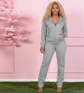 Conjunto de dos piezas casual de invierno para mujer: Chaqueta de manga larga de color liso con cremallera y pantalones elásticos con capucha hasta la rodilla. - Product Image 2