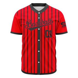 Camiseta de Béisbol a Rayas Rojas para Hombre, Manga Corta, Cierre de Botones, Transpirable, Ecológica, de Poliéster, Ropa Deportiva de Verano, Talla Adulto - Product Image 1