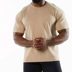 Camiseta de Cuello Redondo Beige para Hombre, 100% Mezcla de Algodón, Secado Rápido, Manga Corta, Informal, Básica - Product Image 1