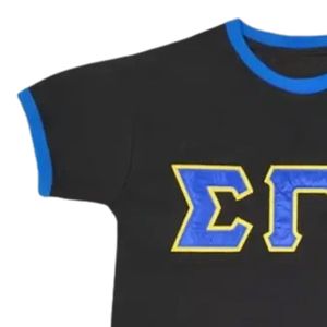 T-shirt Ringer Sororité Sigma Gamma Rho Lettres en Satin Dorées pour Femme Manches Courtes Motif Lettres Grecques Décontracté Tendance Personnalisé - Product Image 2