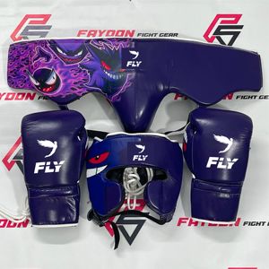New Latest Design Customized Fly Purple Full Printed Genger <b>Sparring</b> <b>Set</b> Included <b>Boxing</b> Gloves Protection Headgear Groin Guard - Product Image 1