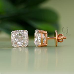 8.12 Carat Cushion Cut Lab Grown Diamond <b>Earrings</b> 14KT Rose Gold Two Tone Statement Studs Screw <b>Back</b> Fine Jewelry Rose Gold Tone - Product Image 2