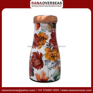 Nouvelle Arrivée Vente Chaude Ayurvédique Cuivre Bouteille D'eau Pot À Boire Floral Émaillé Imprimé Chevet Carafe Avec Tasse Intégrée - Product Image 3