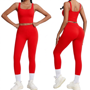 Ensemble de yoga sans couture pour femmes, leggings taille haute, haut court, vêtements de sport, bleu noir - Product Image 3