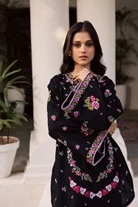 Black Cotton Salwar Kameez Floral Embroidery Loose Fit Ankle Length Traditional <b>Indian</b> Pakistani Women Casual Wear Party - Product Image 2