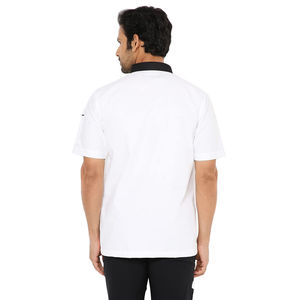 Men's White Short Sleeve High Visibility Work Coverall <b>Black</b> Collar Breathable Cotton Workwear Uniform - Product Image 2