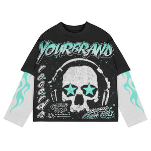 Oversized Long Sleeve T-Shirt With <b>Skull</b> And Purple Eye Print Street Style O-Neck Men's Knitted Cotton <b>Top</b> - Product Image 3