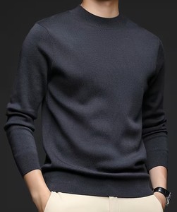 Pull léger brodé vintage pour homme - Tricot classique uni à col rond, doux et confortable pour un usage quotidien décontracté - Product Image 1