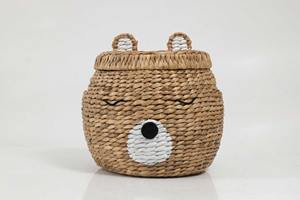 Round <b>water</b> <b>hyacinth</b> <b>basket</b> with cute bear face pattern Handmade Storage <b>Basket</b> Wholesale eco-friendly Made in Vietnam - Product Image 3