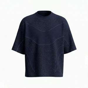 T-shirt Homme Oversize à Manches Courtes, Motif Géométrique Color Block, Tricoté Respirant, Col Rond Décontracté, Gris - Product Image 3