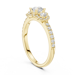 Anillo de Diamante Cultivado en Laboratorio con Corte Redondo, Oro de 14K/18K, Tres Piedras con Halo Pavé, 0.95Ct DEF VVS, Elegante Regalo de Aniversario, ODM - Product Image 4