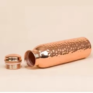 Minimalist Design Copper Water <b>Bottle</b> Hammered Finish Portable Drinkware Airtight Lid - Product Image 2