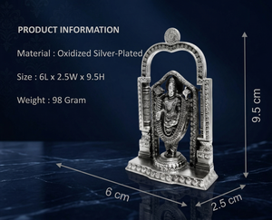 Ídolo de Tirupati Balaji en Plata Oxidada de Jaipur Metals |   Escultura Artesanal Religiosa Tradicional para Mesa de Boda |   6 X - Product Image 3