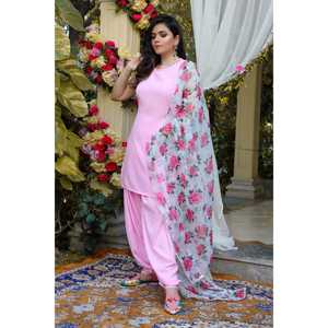 Ensemble Patiyala Salwar Kameez rose poudré à col haut, taille XS - Product Image 4