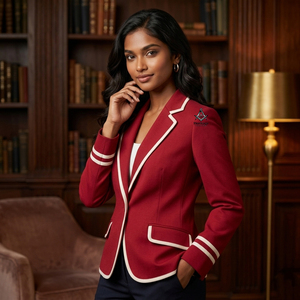 Heritage Masonic Regalia Greek Apparel Women Delta Red <b>Blazer</b> Breathable Stylish Outerwear With Single <b>Button</b> Contrast Color - Product Image 3