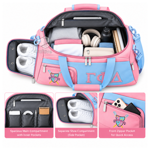 Gamma Phi Delta Sorority Women's Pink Cordura Duffel <b>Weekender</b> <b>Bag</b> With Shoe Compartment <b>Travel</b> Sports Zippered Carryall <b>Bag</b> - Product Image 2