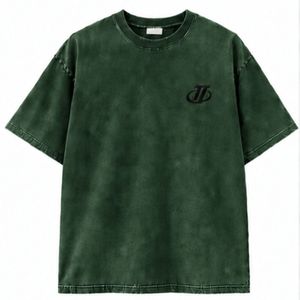 Camiseta Extra Grande de Algodón 100% Verde Oscuro Lavado Estilo Vintage con Logotipo Bordado en el Pecho, Antiarrugas, de Secado Rápido, Unisex, Estilo Urbano - Product Image 1