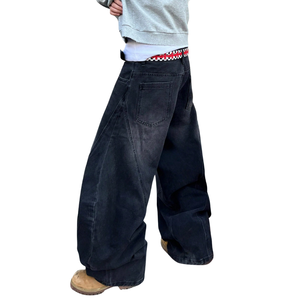 Jeans de Mezclilla Anchos Negros para Hombre, 100% Algodón, Estilo Vintage Lavado, Corte Holgado, Casual, Streetwear, Pantalones Baggy, Moda Hip Hop Relajada - Product Image 5
