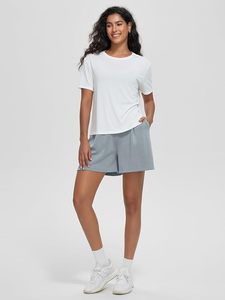 Women's <b>White</b> V-Neck Short Sleeve <b>Crop</b> Top Regular Fit Knitted Cotton Casual Solid Color Breathable Eco-Friendly Quick Canvas - Product Image 6