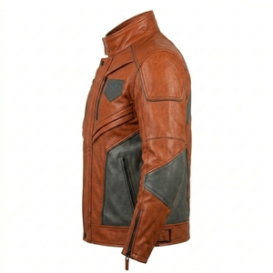 Men Rust Orange <b>Armored</b> <b>Motorcycle</b> <b>Leather</b> <b>Jacket</b> Grey Panel Protective Motorbike Racing Riding Apparel Darkry Wholesale - Product Image 4