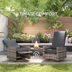 Poltrona Reclinabile Girevole in Vimini Grigio Resistente all'Acqua con Poggiapiedi Sollevabile e Rotazione a 360° - Product Image 5