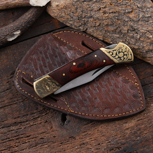 Couteau utilitaire pliant en acier inoxydable avec manche en bois Pakka, étui en cuir Pancake, couteau de poche EDC OEM pour la chasse et le camping - Product Image 3