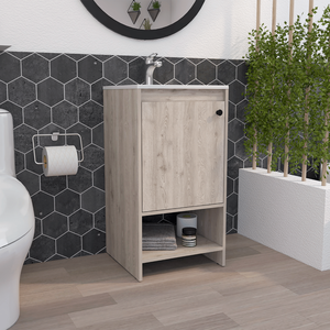 Poche de vanité de salle de bains de porte simple gris clair avec deux étagères Design moderne élégant - Product Image 1