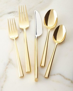 Gold Plated Metal Cutlery Set <b>Mirror</b> Polish Long Handle Modern Design Spoons Forks Knives Dishwasher Safe - Product Image 1