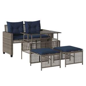 Set Divano da Esterno 4 Pezzi in Polyrattan Grigio con Cuscini in Vetro - Elegante Collezione Arredamento da Giardino - Product Image 2