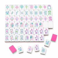 Jeu de tuiles de Mahjong américain de luxe rose et vert avec motifs éléphant et dragon, personnalisable, vente en gros, pour boutiques, clubs et cadeaux