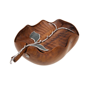 ด้ามจับดีไซน์ใบไม้สีทองและดอกตูม สำหรับชามเสิร์ฟอาหารหรูหราคุณภาพพรีเมียม ทำจากไม้ สำหรับใช้ในบ้าน โรงแรม หรือร้านอาหาร ผลิตจากอินเดีย - Product Image 2