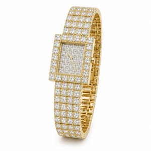 Reloj de pulsera de cuarzo analógico para mujer con diamantes cuadrados de aspecto lujoso y calidad premium, con brazalete de oro amarillo. - Product Image 2