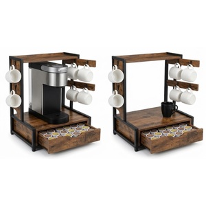 Organisateur de station à café en bois pour comptoir, tiroir porte-capsules K-Cup avec 8 crochets pour tasses à café, support de rangement pour dosettes de café pour la maison - Product Image 3