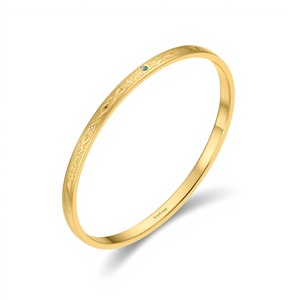 Jewelry for Women 9K <b>Solid</b> <b>Gold</b> Modern Minimal Emerald Diamond <b>Bangle</b> Fine Jewelry Custom Luxury <b>Gold</b> Bracelet - Product Image 5