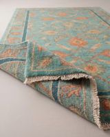Tapis DECORDEC Oushak Turquoise, motif floral corail, bordure botanique, 100% laine de Nouvelle-Zélande, tufté à la main, pour salon, hôtel
