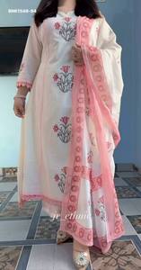 Best Quality Jaipuri Taj Cotton with Hand-<b>Block</b> <b>Print</b> & Handwork Butta Ghera Kurta-Plazzo-Dupatta Set Supplier from India - Product Image 4