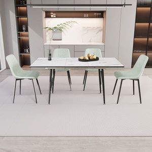 Set Tavolo da Pranzo Moderno Estensibile 47"-63" in MDF per 2-6 Persone, Tavolo Bianco con Sedie Verde Chiaro - Product Image 1