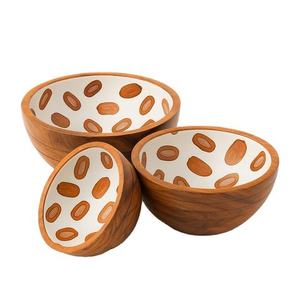 Bol de service en bois de manguier, décoratif pour l'Iftar du Ramadan, bol en bois émaillé imprimé - Product Image 1