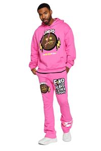 2025 printemps nouveautés Chenille lettre Patch recadrée à capuche empilé pantalons de survêtement surdimensionnés survêtements 2 pièces survêtements évasés - Product Image 6