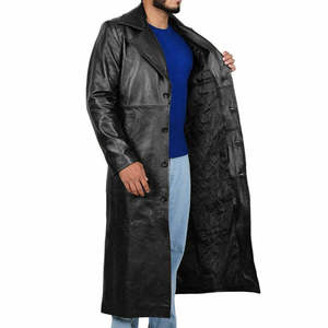 2025 New Custom <b>Men</b> Genuine <b>Leather</b> Trench <b>Coat</b> High Quality Eco-Friendly Quick Dry Breathable Winter <b>Long</b> <b>Coat</b> Custom Logo - Product Image 6