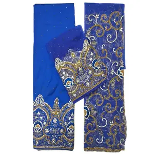 Trực tuyến tùy chỉnh thiết kế George wrapper với thiết kế của tôi Hoa Thủ Công vàng đá nặng đính cườm Net + lụa thô phi George vải - Product Image 3