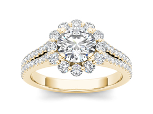Anillo de Oro de 10k, 14k o 18k con Halo Floral y Diamante Redondo de 1 Quilate, Clásico para Mujer, Certificado IGI, Ideal para Compromiso, Aniversario o Boda - Product Image 1